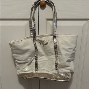 Victoria's Secret Cream and Gold Sequin Tote